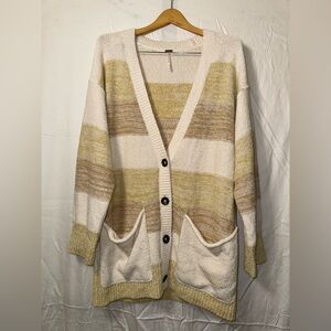 Free People Cream and Tan Striped Cardigan